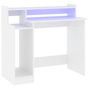 vidaXL Ra&scaron;omasis stalas su LED ap&scaron;vietimu, baltas, 97x45x90cm, mediena