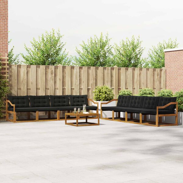 vidaXL Lauko sofos komplektas su pagalve 9 pcs Natūrali ir juoda