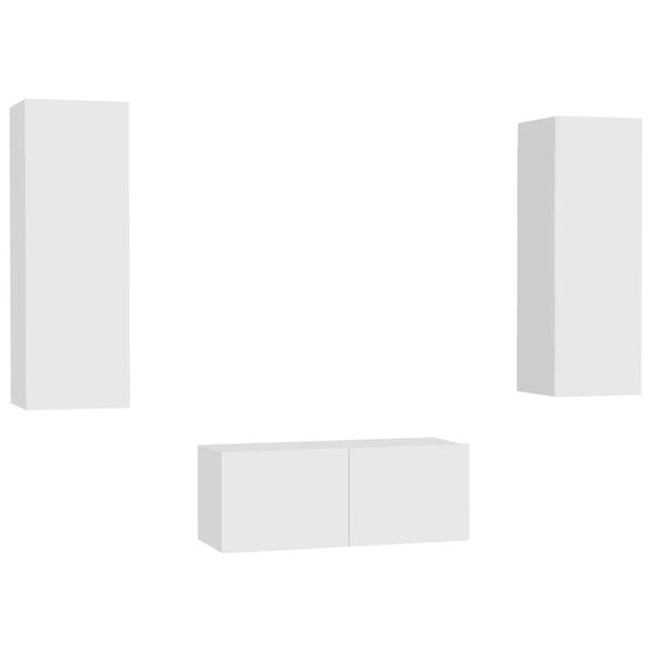 vidaXL Televizoriaus spintelių komplektas, 3 dalių, baltas, mediena