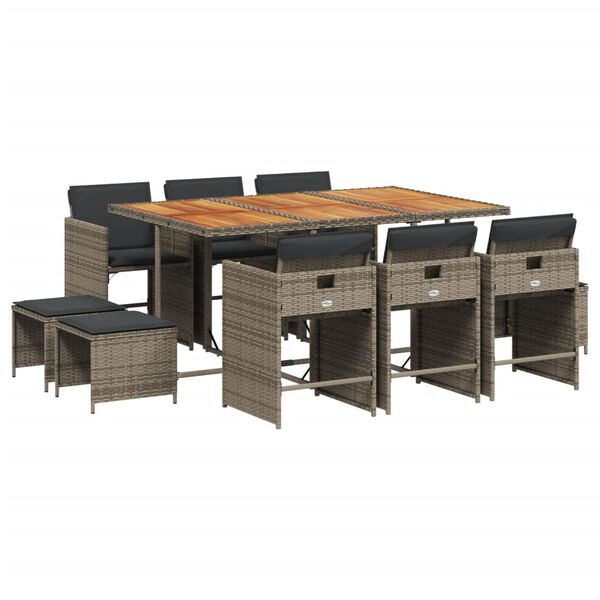 vidaXL Sodo komplektas su pagalvėlėmis, 11 dalių, pilkas, poliratanas