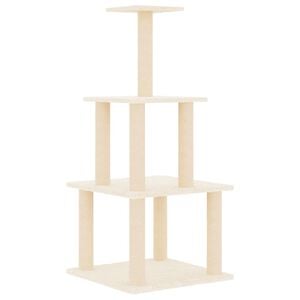 vidaXL Draskyklė katėms su stovais i&scaron; sizalio, kreminės spalvos, 111cm