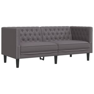vidaXL Dvivietė chesterfield sofa, pilkos spalvos, dirbtinė oda