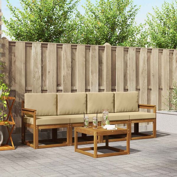 vidaXL Lauko sofos komplektas su pagalve 5 pcs Natūralus ir bežinis