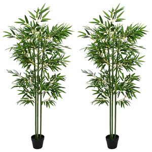 vidaXL Dirbtinis bambuko medis 2 pcs Žalia 45 x 18 x 175 cm