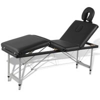 vidaXL Sulankstomas masažo stalas, juodas, 4 zonų, su aliuminio rėmu