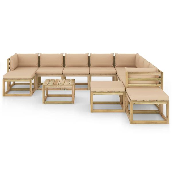 vidaXL Sodo komplektas su pagalvėlėmis, 12 dalių, impregnuota pu&scaron;is