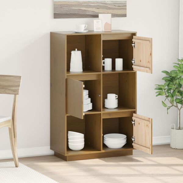 vidaXL Komoda, medaus ruda, 74x35x117cm, pu&scaron;ies medienos masyvas