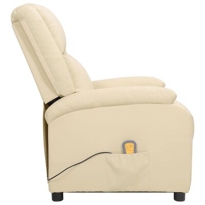 vidaXL Elektrinis masažinis krėslas, kreminės spalvos, tikra oda