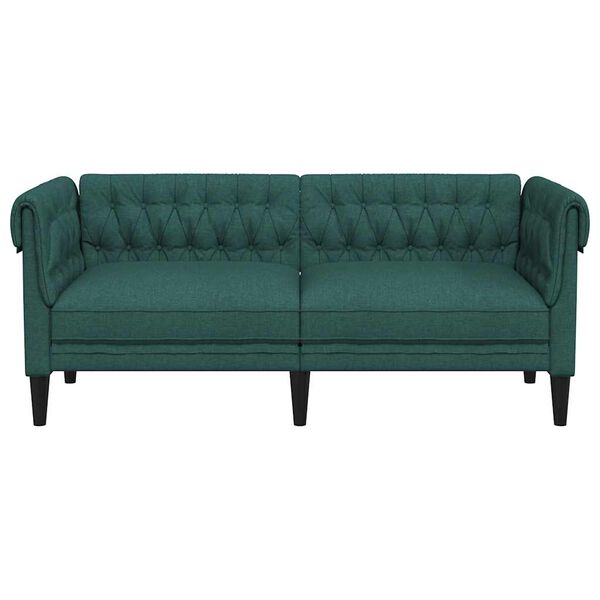 vidaXL Dvivietė chesterfield sofa, tamsiai žalios spalvos, audinys