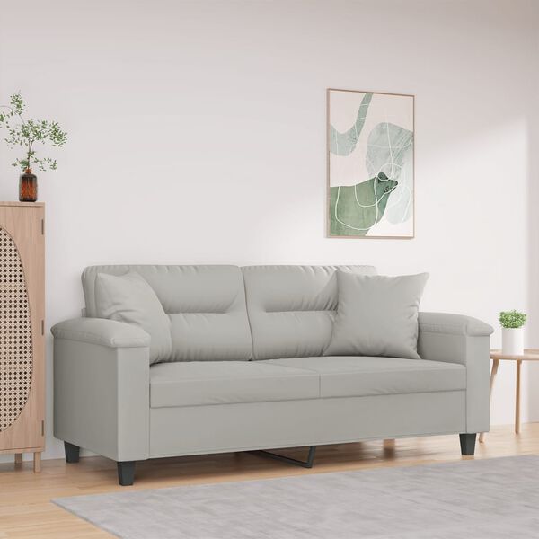 vidaXL Dvivietė sofa su pagalvėmis, pilka, 140cm, mikropluošto audinys