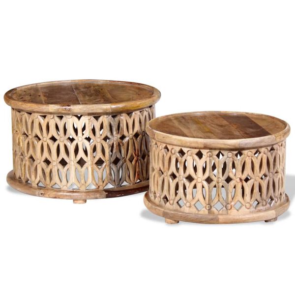 vidaXL Dviejų kavos staliukų komplektas, masyvi mango mediena