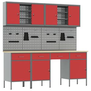 vidaXL Darbo spinta 10 pcs Raudona Inžinerinė mediena ir plienas