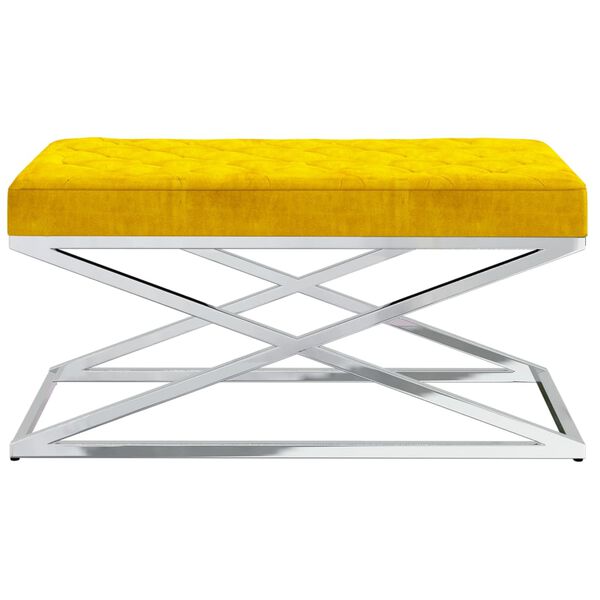 vidaXL Suoliukas, garstyčių geltonas, aksomas ir nerūdijantis plienas