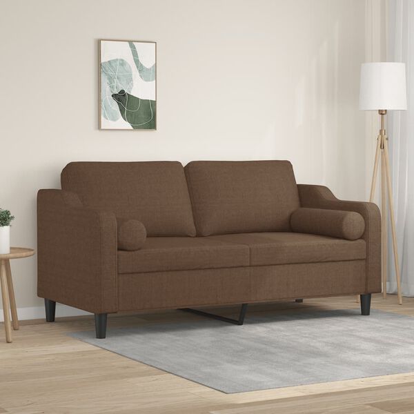 vidaXL Dvivietė sofa su pagalvėlėmis, rudos spalvos, 140cm, audinys