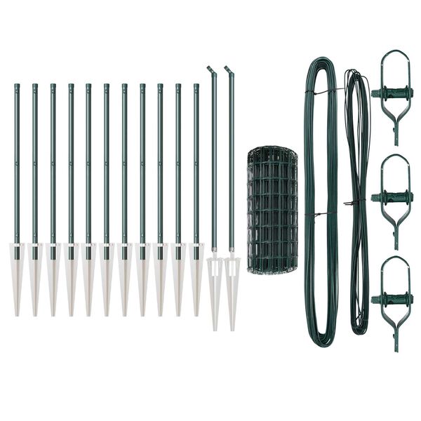 vidaXL Tvora su stulpais Žalia 0,4 x 25 m Plienas ir PVC