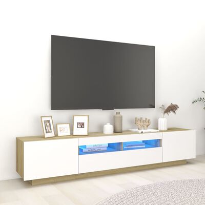 vidaXL Televizoriaus spintelė su LED, balta/ąžuolo, 200x35x40cm
