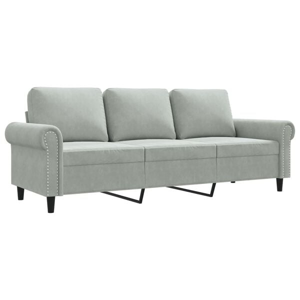 vidaXL Trivietė sofa, šviesiai pilkos spalvos, 180cm, aksomas