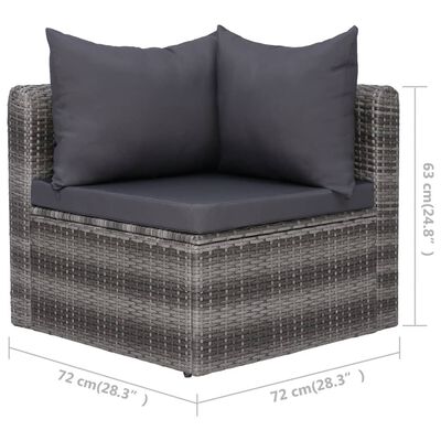 vidaXL Sodo sofos komplektas su pagalvėmis, 3d., pilk. sp., polir.