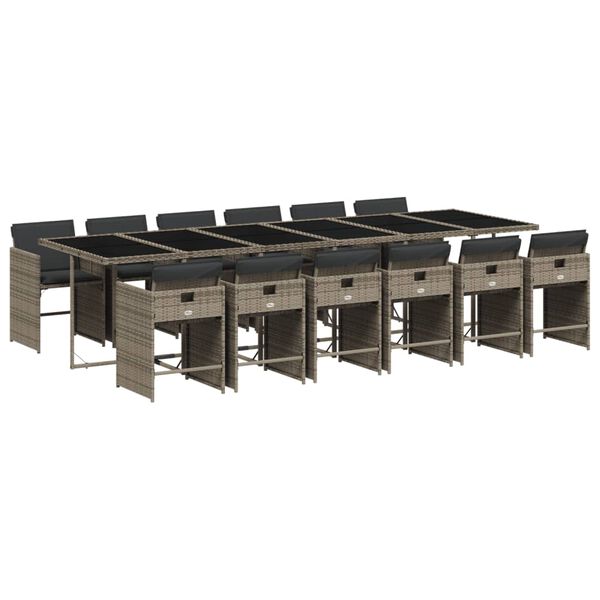 vidaXL Sodo komplektas su pagalvėlėmis, 13 dalių, pilkas, poliratanas