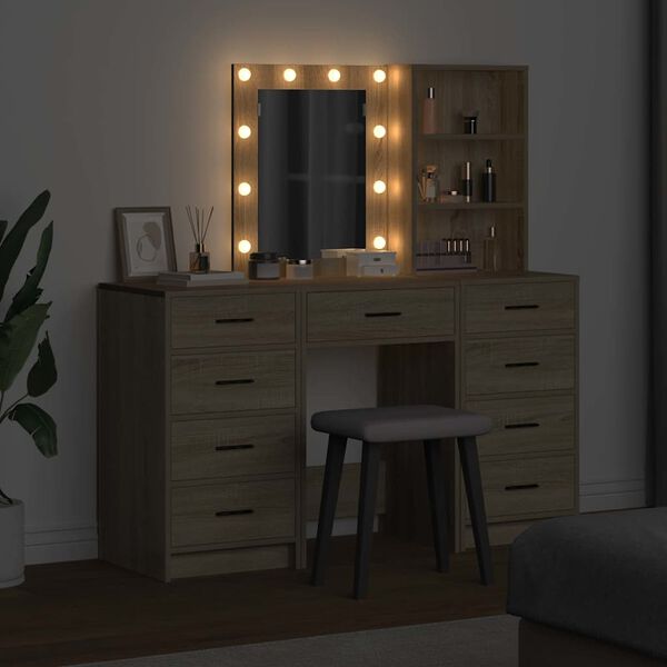 vidaXL Makiažo stalas 3 pcs Ruda 40 x 41 x 135 cm Apdirbta mediena