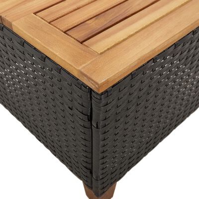 vidaXL Sodo stalas, juodas, 45x45x37cm, poliratanas/akacijos mediena