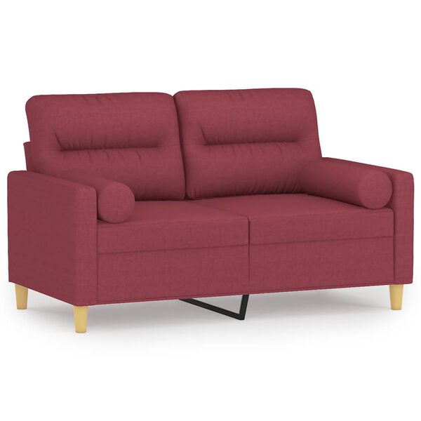 vidaXL Dvivietė sofa su pagalvėlėmis, raudonojo vyno, 120cm, audinys