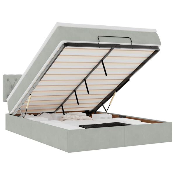 vidaXL Osmanų lova su čiužiniu ir LED &scaron;viesiai pilka 140x200cm Velvet