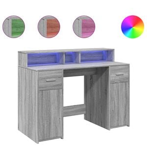 vidaXL Ra&scaron;omasis stalas su LED, pilkas ąžuolo, 120x55x91cm, mediena