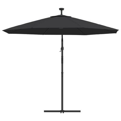 vidaXL Gembės formos skėtis su LED ir plieniniu stupu, juodas, 300cm