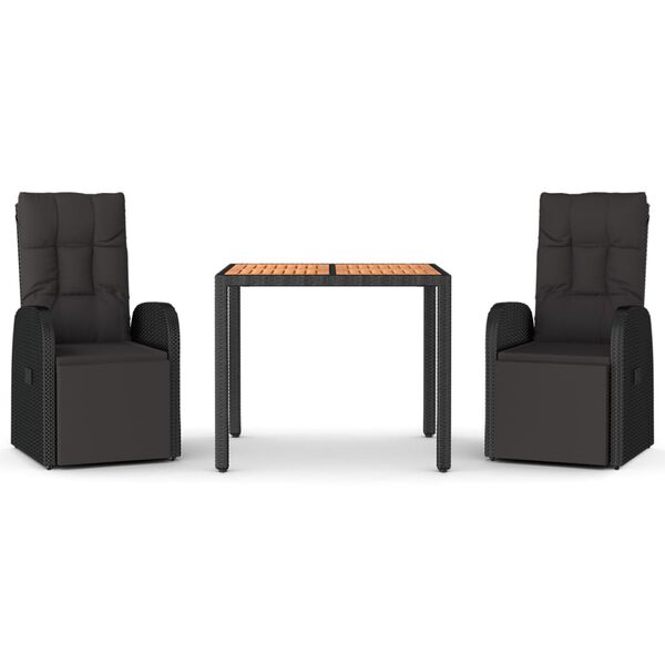 vidaXL Sodo komplektas, 3 dalių, juodas, poliratanas ir akacija