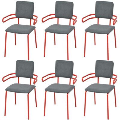 vidaXL Valgomojo kėdės, 6 vnt., raudonos ir pilkos, audinys