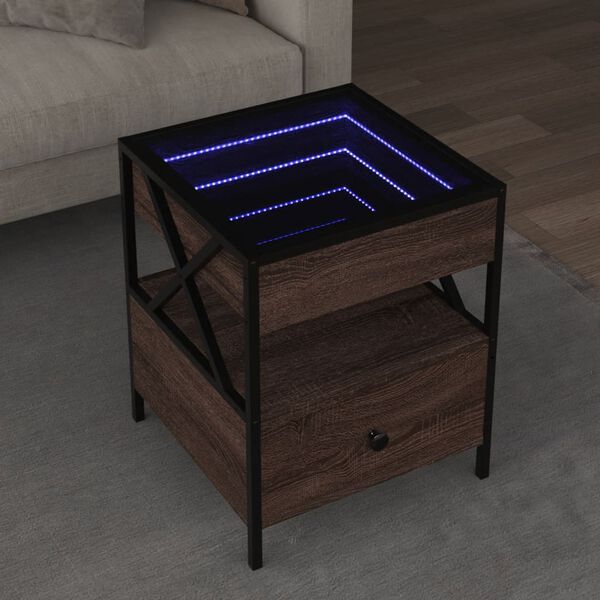 vidaXL Kavos staliukas su Infinity LED lemputėmis, rudas, 40x40x51cm