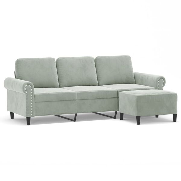 vidaXL Trivietė sofa su pakoja, &scaron;viesiai pilka, 180cm, aksomas