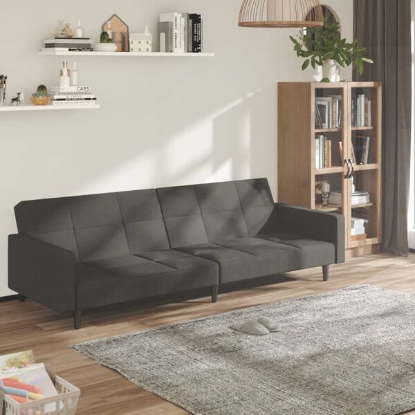 vidaXL Dvivietė sofa-lova, tamsiai pilkos spalvos, mikropluo&scaron;tas