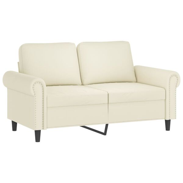 vidaXL Dvivietė sofa su pagalvėlėmis, kreminės spalvos, 120cm, aksomas