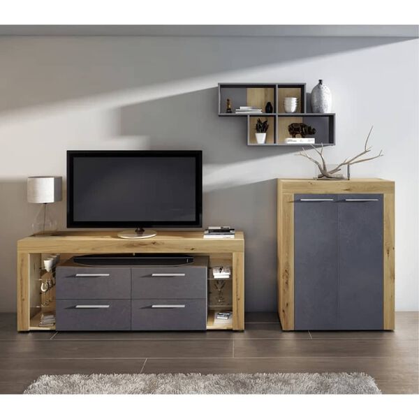 FMD Prie sienos montuojama lentyna su 4 skyriais, martena ir ąžuolo