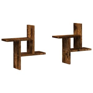 vidaXL Sieninės lentynos, 2vnt., dūminės, 38x12x38cm, apdirbta mediena