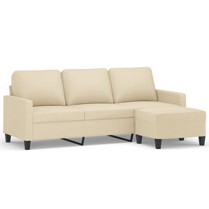 vidaXL Trivietė sofa su pakoja, kreminės spalvos, 180cm, audinys