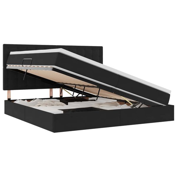 vidaXL Lova su daiktų laikymo vieta ir LED Juoda 200 x 200 cm Aksomas