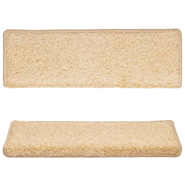 vidaXL Laiptų kilimėliai, 15 vnt., 65x21x4 cm, kreminės spalvos, stačiakampiai kra&scaron;tai