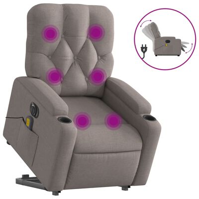 vidaXL Atsistojantis elektrinis masažinis krėslas, taupe, audinys