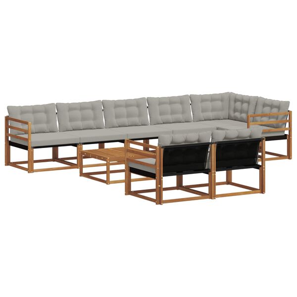 vidaXL Lauko sofos komplektas 9 pcs Natūrali ir &scaron;viesiai pilka