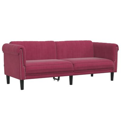 vidaXL Trivietė sofa, raudonojo vyno spalvos, aksomas