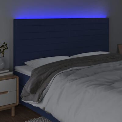 vidaXL Galvūgalis su LED, mėlynos spalvos, 160x5x118/128cm, audinys