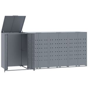 vidaXL Stoginė keturiem konteineriams, pilka, 276x79x117cm, plienas