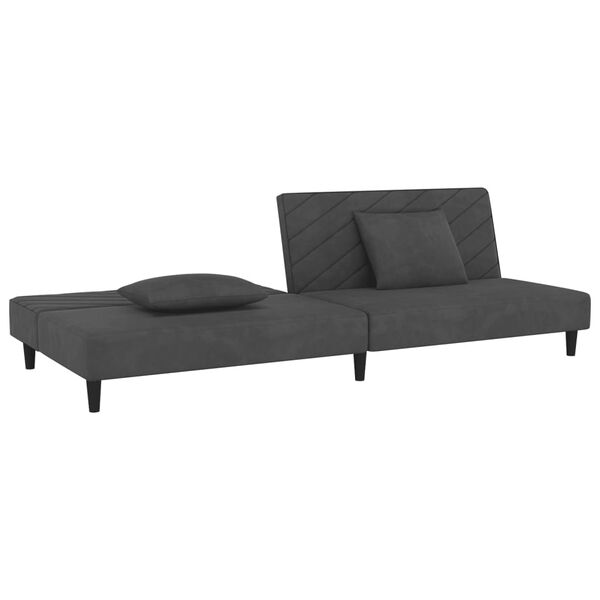 vidaXL Dvivietė sofa-lova su dvejomis pagalvėmis, pilka, aksomas