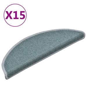 vidaXL Laiptų kilimėliai, 15 vnt., 56x17x3 cm, jūros mėlynos spalvos, pusapvaliai