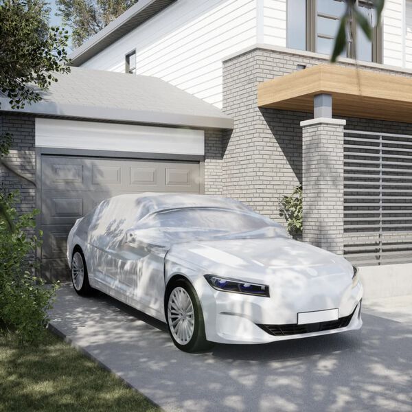 vidaXL Pusės automobilio uždangalas su kabliukais, sidabrinis, XL