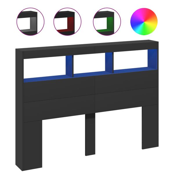 vidaXL Galvūgalis-spintelė su LED, juodos spalvos, 140x17x102cm