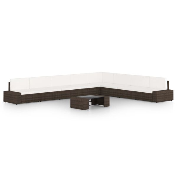 vidaXL Sodo komplektas su pagalvėlėmis, 9 dalių, rudas, poliratanas